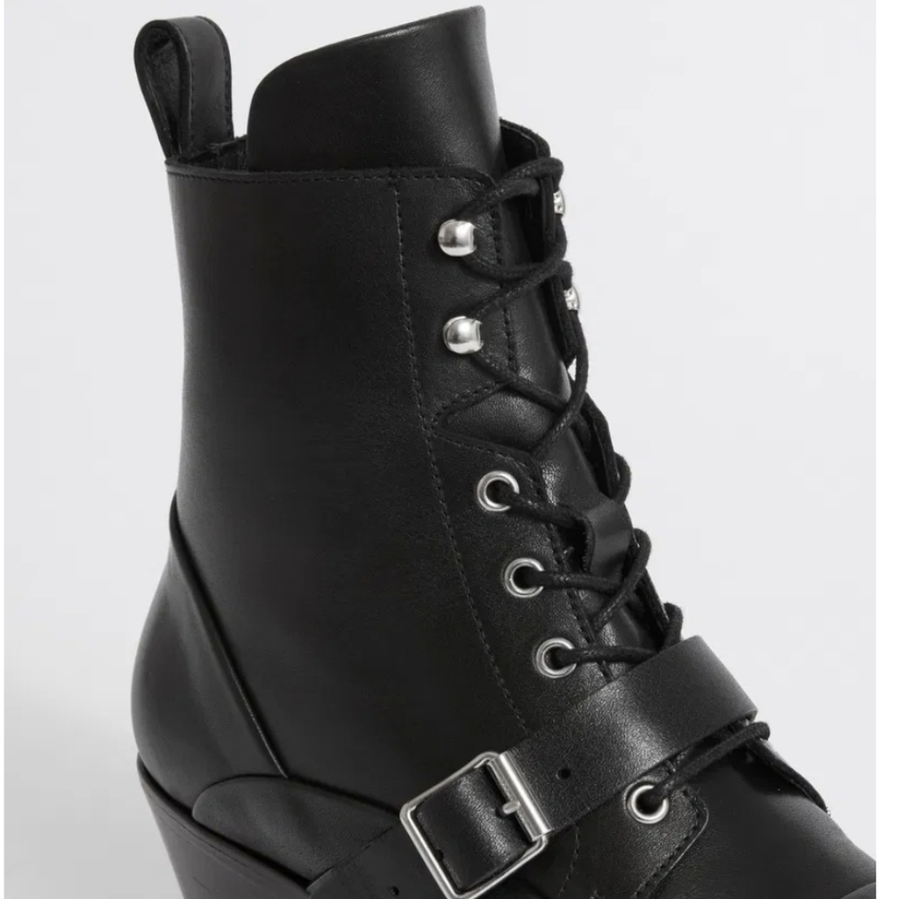 AllSaints Katy lace up heeled leather boots with buckle in black - Picture 9 of 12